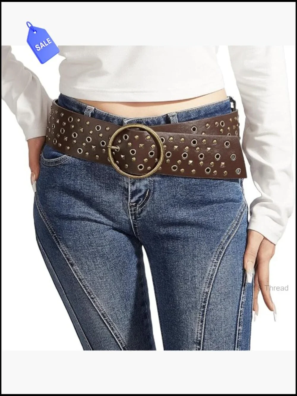 Wide Western Concho Belt Vintage Cowgirl Studded Belt PU Leather
